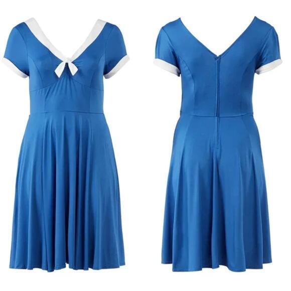 Unique Vintage Gwynnie Bee Contrast Trim Blue Dress,‎ L - Picture 1 of 16